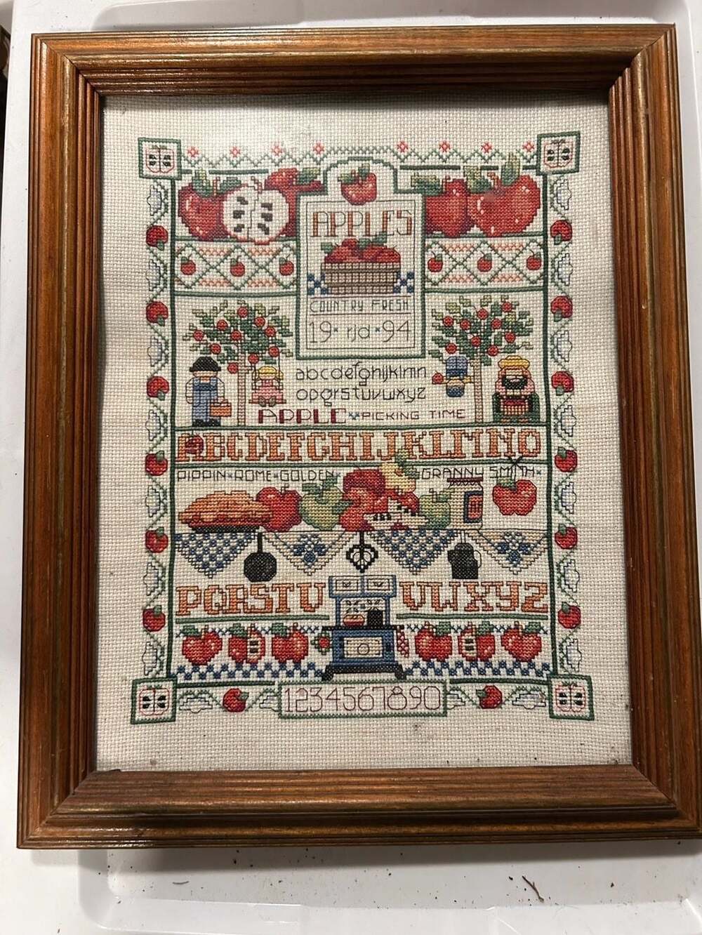 Vintage 1994 Folk Art Country ABCs Alphabet Cross Stitch Sampler Framed
